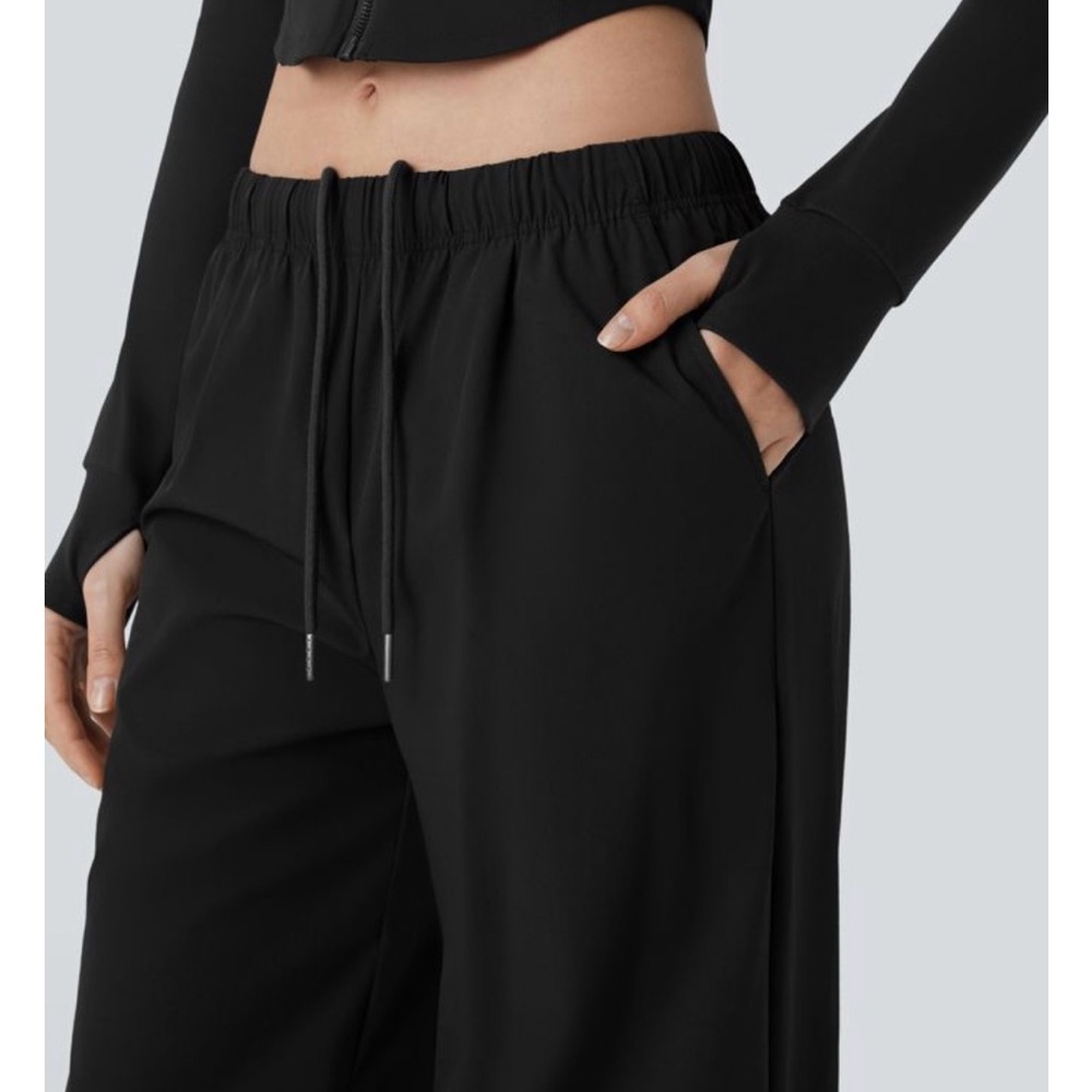 Low Rise Drawstring Pocket Adjustable Hem Baggy Wide Leg Pants - Picture 3 of 3